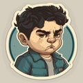 Sticker of a badass boy with a frown face