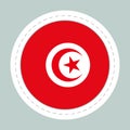 Sticker ball with flag of Tunisia. Round sphere, template icon. Tunisian national symbol. Glossy realistic ball, 3D Royalty Free Stock Photo