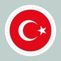 Sticker ball with flag of Turkey. Round sphere, template icon. Turkish national symbol. Glossy realistic ball, 3D