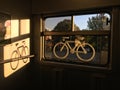 Sticker of a bike on a train window