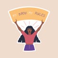 Sticker of black skin girl holding a poster with the slogan my body my rules