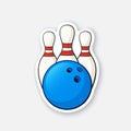 Sticker blue bowling ball and pins Royalty Free Stock Photo