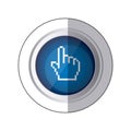 sticker blue circular button with silhouette pixelated hand pointing up