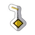 sticker blurred crane hook holding a yellow diamond traffic sign