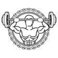 sticker border with contour muscle man lifting a disc weights