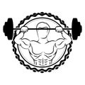 sticker border with silhouette muscle man lifting a disc weights Royalty Free Stock Photo