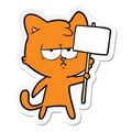 sticker of a bored cartoon cat with sign post Royalty Free Stock Photo