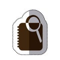 sticker brown silhouette magnifying glass with notebook with rings