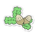 sticker of a cartoon acorns and leaves