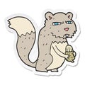 sticker of a cartoon angry squirrel with nut Royalty Free Stock Photo