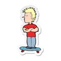 sticker of a cartoon arrogant boy on skateboard