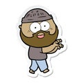 sticker of a cartoon bearded man grasping