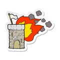 sticker of a cartoon burning castle tower