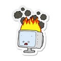 sticker of a cartoon burning computer Royalty Free Stock Photo