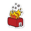 sticker of a cartoon burning toaster Royalty Free Stock Photo