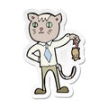 sticker of a cartoon business cat with dead mouse