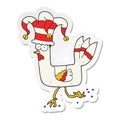 sticker of a cartoon chicken running in funny hat