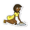 sticker of a cartoon cinderella scrubbing floors