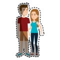 Sticker cartoon couple with casual sport clothes