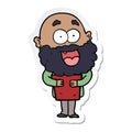 sticker of a cartoon crazy happy man with beard and book