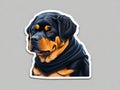 sticker, cartoon cute Rottweiler, white background, Vermeer style, 12K, high quality, HD, octane render, cinematic lighting, AI