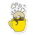 sticker of a cartoon donut dunked in coffee Royalty Free Stock Photo