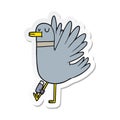 Sticker of a cartoon flapping wood pigeon