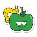 sticker of a cartoon grumpy apple and caterpillar Royalty Free Stock Photo