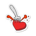 sticker of a cartoon heart stabbed by fork