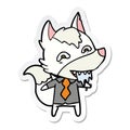 sticker of a cartoon hungry wolf in office clothes