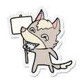 sticker of a cartoon hungry wolf with sign post Royalty Free Stock Photo