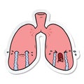 sticker of a cartoon lungs crying