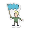 sticker of a cartoon man waving flag Royalty Free Stock Photo