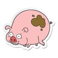 sticker of a cartoon muddy pig