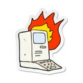 sticker of a cartoon old computer on fire Royalty Free Stock Photo