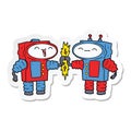 sticker of a cartoon robots connecting