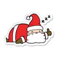 sticker of a cartoon sleepy santa