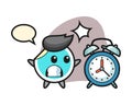 Sticker cartoon surprised with a giant alarm clock