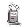 sticker of a cartoon tired computer overheating