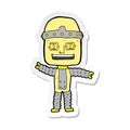 sticker of a cartoon waving robot