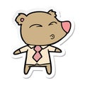 sticker of a cartoon whistling bear boss