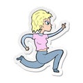 sticker of a cartoon woman running and pointing Royalty Free Stock Photo