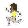 sticker of a cartoon woman running and pointing Royalty Free Stock Photo