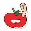 sticker of a cartoon worm eating an angry apple Royalty Free Stock Photo