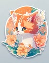 sticker of a cat and splashing flowers7