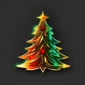 Sticker, Christmas tree, glowing golden green and red color.