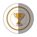 Sticker with circular shape of colorful trophy cup with plate