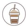 sticker circular shape with glass disposable of cappuccino with Skinny drinks