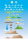 Sticker collection of nature landscapes. Vector illustration decorative background design