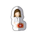 sticker color with female doctor with blood donation equipment